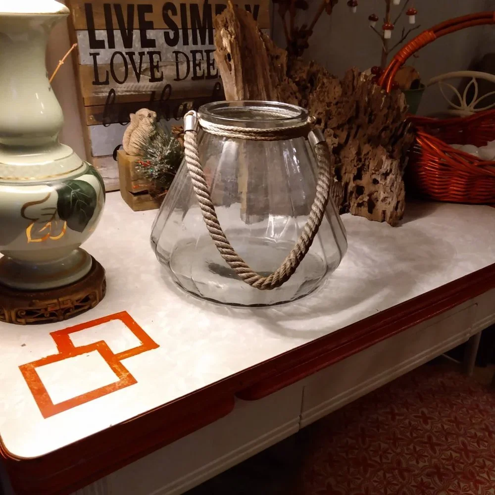 Large Glass Lantern Jar Jug with Nautical Rope Handle